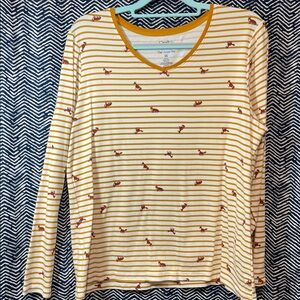 Croft & Barrow Mustard Striped Tee with Fox Detail